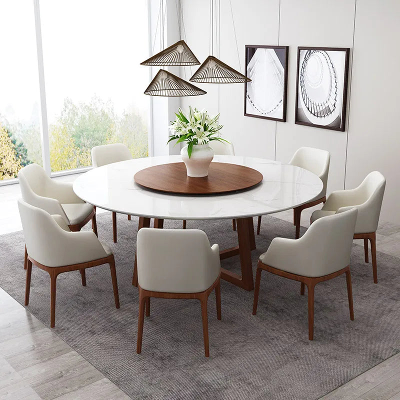 Nordic Marble Dining Table 8-person Round Turntable White Solid Wood Dining Table Circle Dining Table