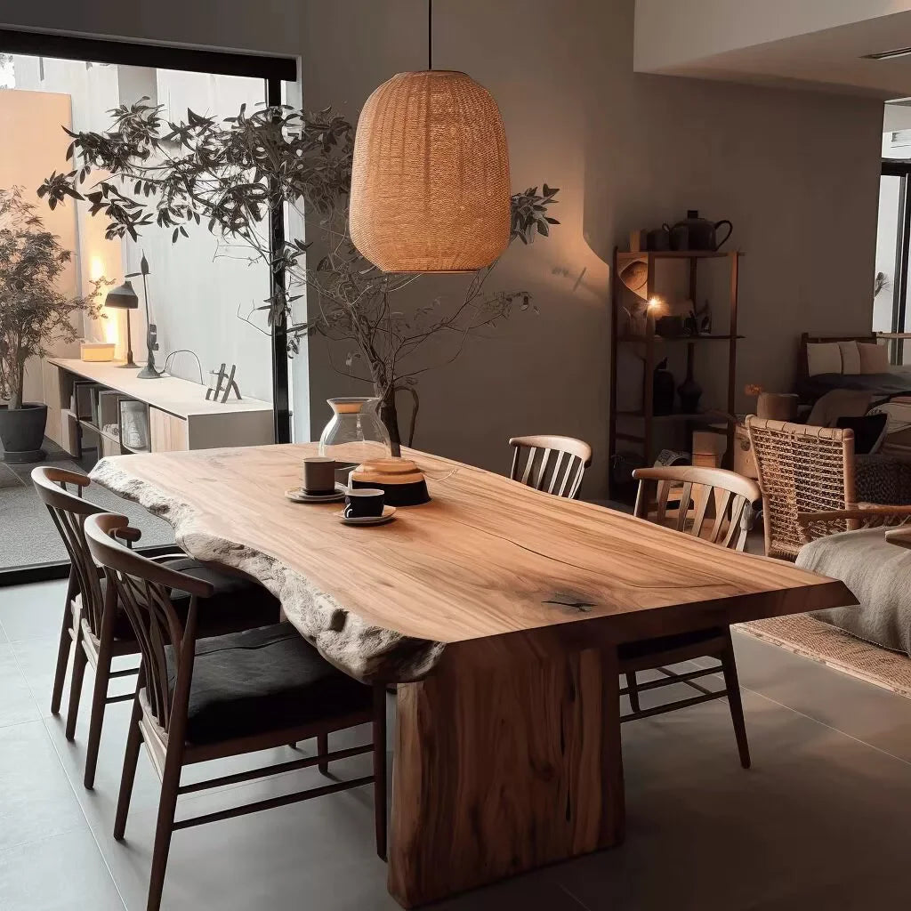 Wabi-sabi Style Solid Wood Slab Tea Table New Dining Table Natural Edge Wooden Island Conference Table Vintage Furniture