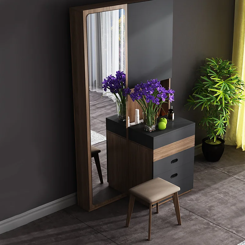 Nordic Full-length Mirror Mini Dressing Table Bedroom Furniture Dressing Table Console Storage Table with Mirror