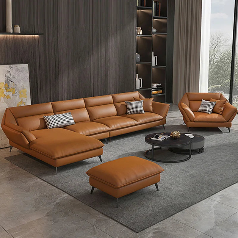 Modern Light Luxury Living Room Chaise Longue Fabric L-shaped Sofa Combination European Leather French Sofa Home Furniture