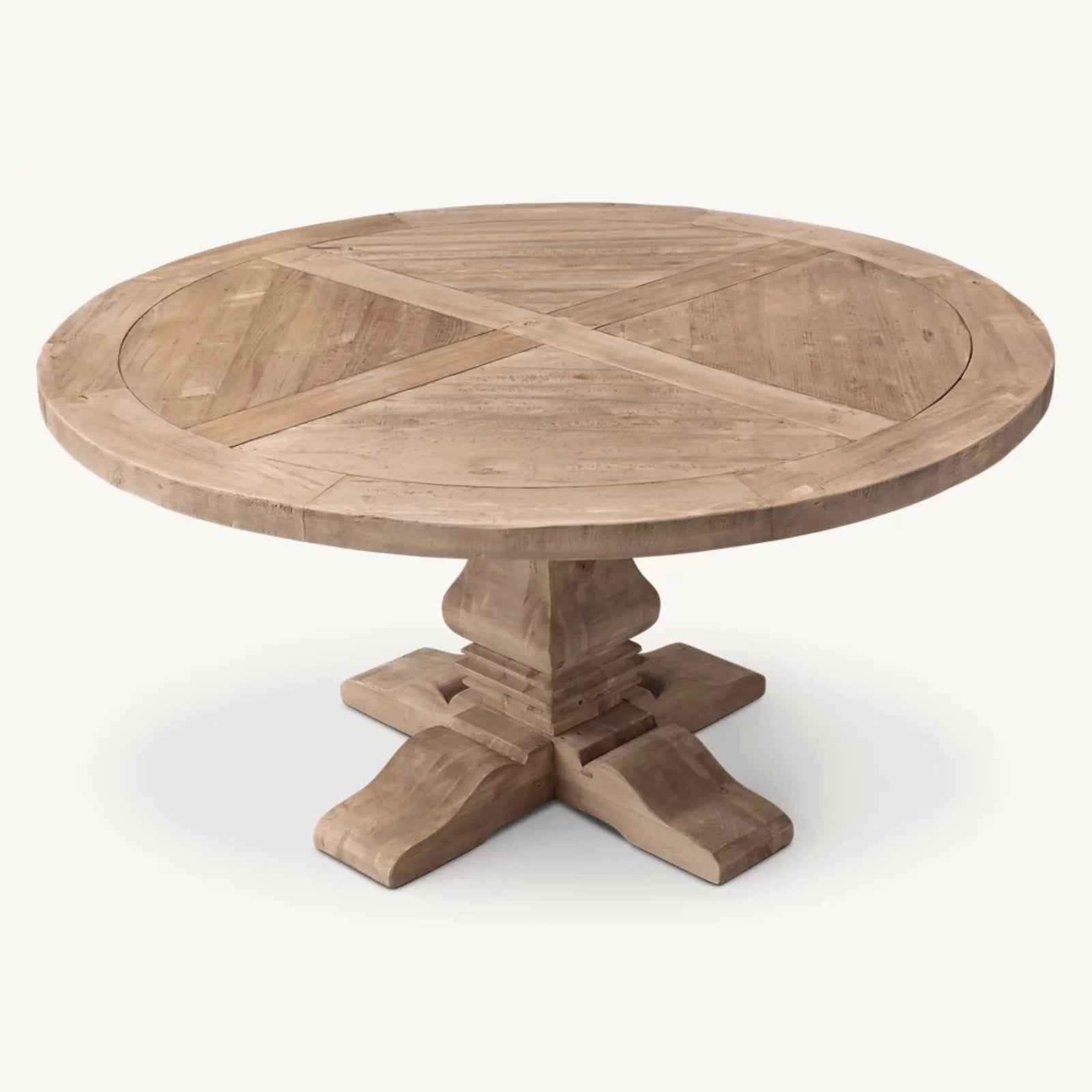 Retro Distressed Cross-inlaid Round Dining Table, Solid Wood Home Dining Table