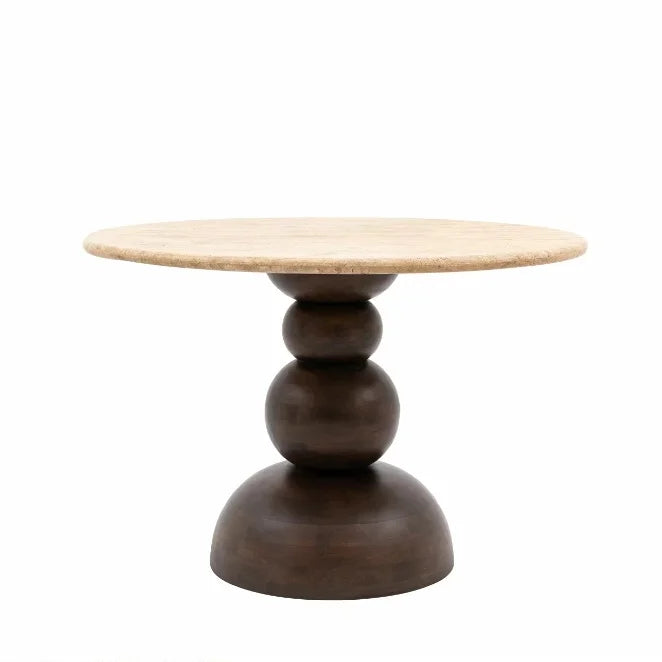 Modern Farmhouse Round Travertine Top Dining Table with Solid Wood Base Modern Farmhouse Pedestal Kitchen Table
