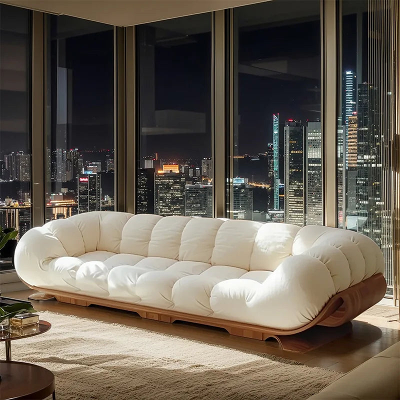 Cloud Wooden Sofa Living Room Luxury Cream Style Wabi-Sabi Modern Minimalist Art Villa Large Flat Fabric Solid Wood Sofa