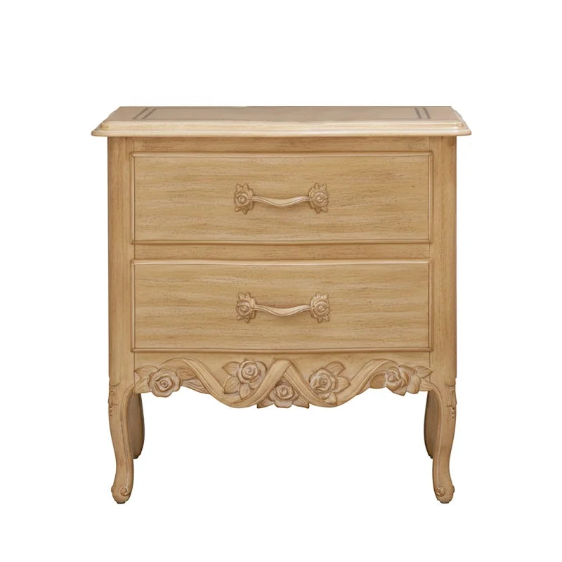 Modern Nordic French Style Solid Wood Nightstand Handcrafted Bedroom Furniture with Drawers Storage Home Use Apartment