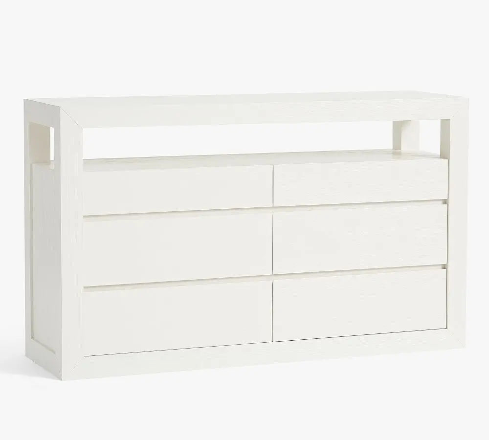 Modern White 6-Drawer Dresser, Minimalist Solid Wood Storage Cabinet for Bedroom Living Room