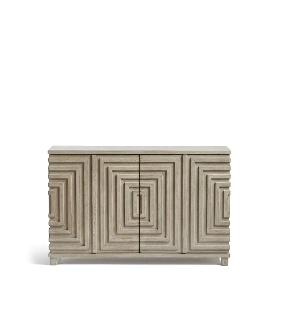 Modern Light Gray Solid Wood Sideboard 4 Doors Recessed Pattern Storage Cabinet Buffet Cabinet for Living Room Dining Room