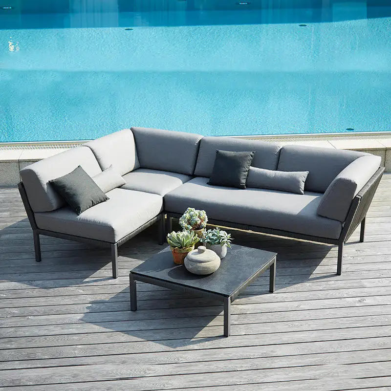 Modern Scandinavian Combination Rattan Sofa for Outdoor Villa Garden Patio Yard Living Room-Wood Designer Chair for Bedroom