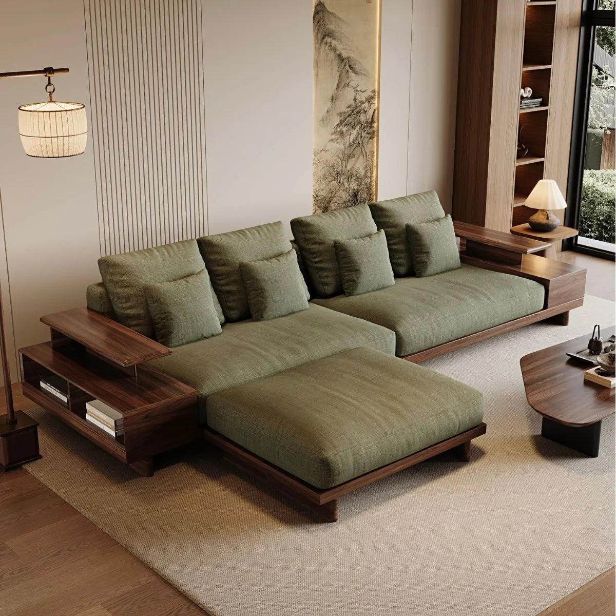 Maxky Model 2511 North American Black Walnut Solid Wood Multi-function Sofa Set for Small Apartment Luxury Zen Design Eco Cotton