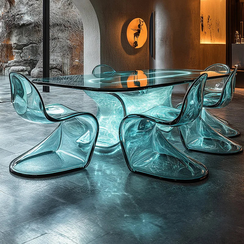 High-End Modern Italian Style Luxury New Design Transparent Resin Rounded Rectangular Dining Table for Hotel and Restaurant