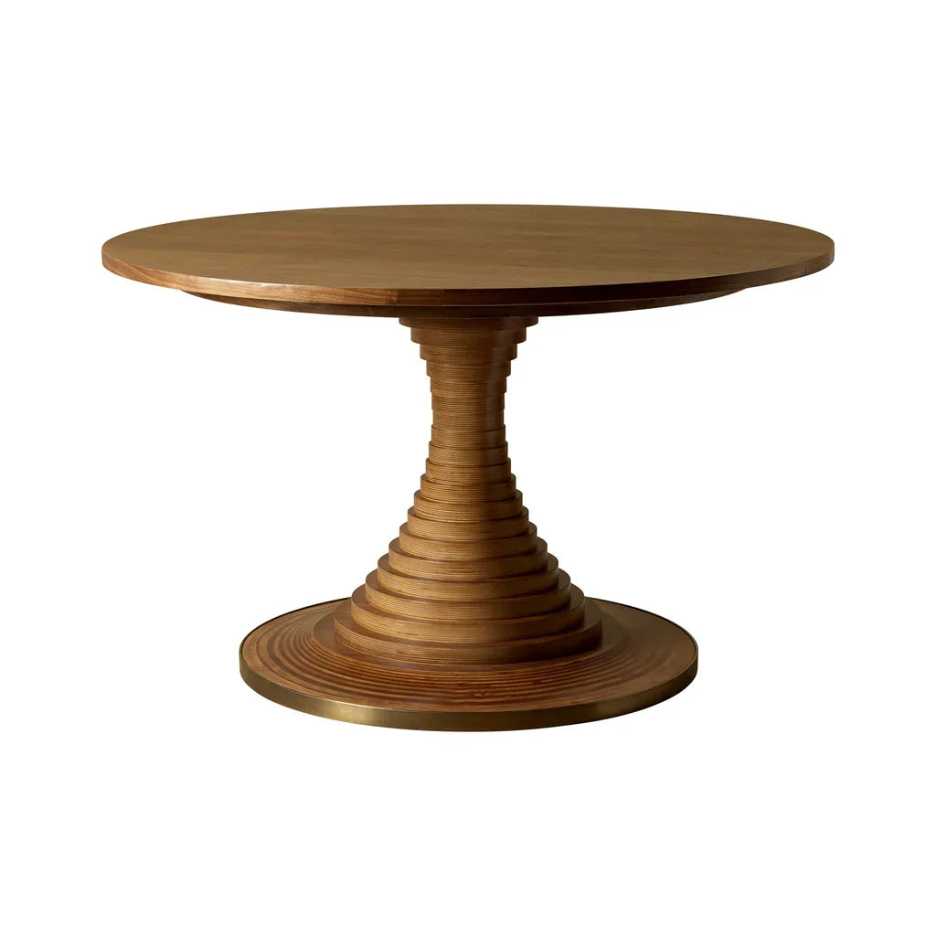 Modern Solid Wood Round Dining Table, Designer Tiered Pedestal Base, Mid-Century Style Wooden Coffee Table for Home Restaurant