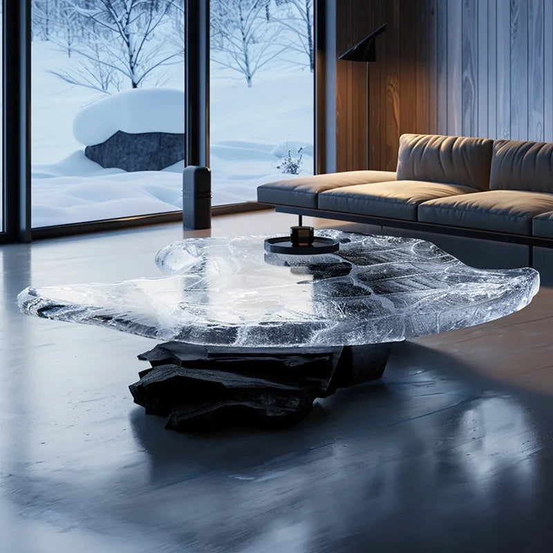 Modern High-End Company Reception Tea Table Simple Transparent Resin Crystal Glacier Irregular Shape for Home Furniture Designer