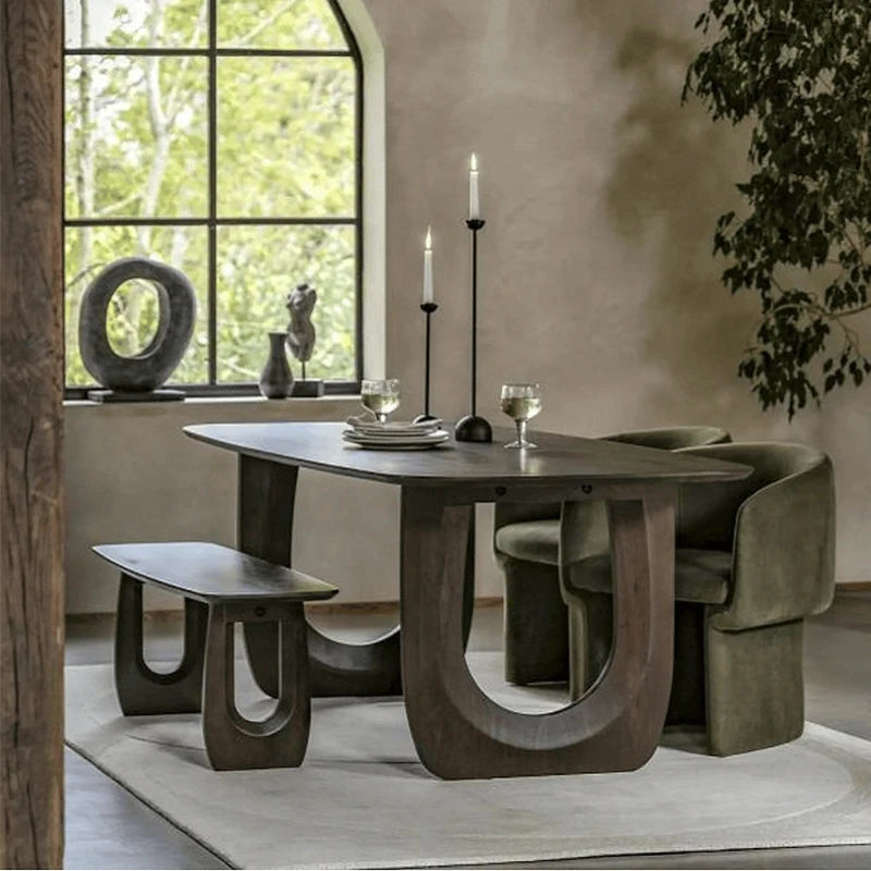 Solid Wood Rectangular Dining Table with Medieval Style French Retro Design for Home Living Room Hotel Creative Log Workbench