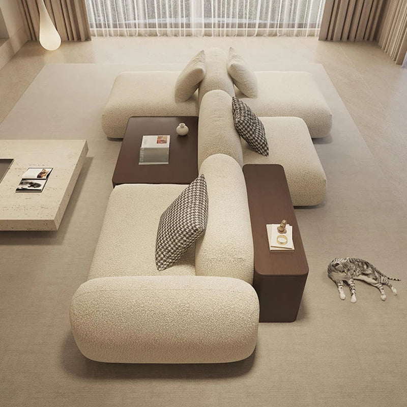 Cream Style Living Room Sofas Nordic Lambskin Fabric Designer Creative Storage Module Sofa Italian Fabric Sofa