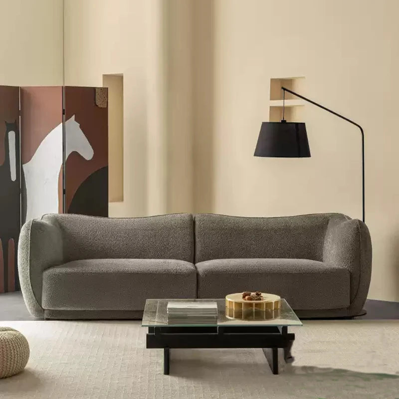 Modern Simple Luxury Italian Minimalist Double Sofa Wabi-Sabi Style with Chenille Fabric for Small Living Rooms and Apartments