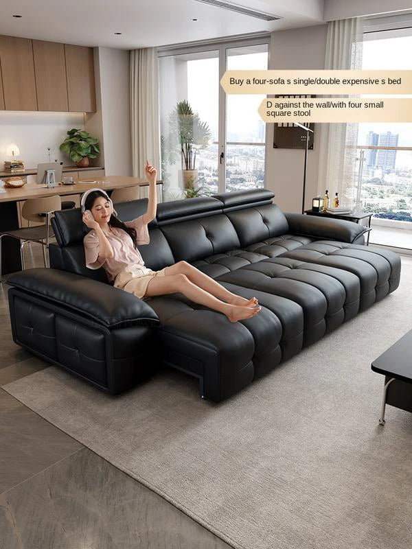 Italian Modular Sofa Minimalist Zero Wall Electric Functional Sofa Set Genuine Cowhide Leather Sponge Stainless Steel Legs