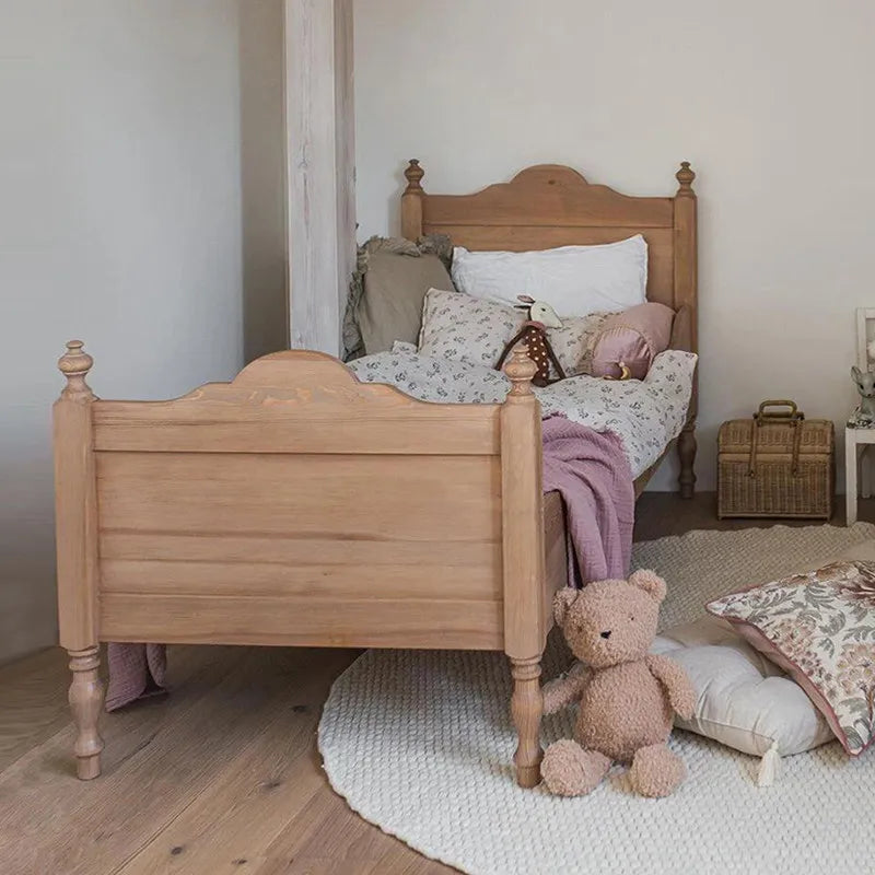American Style Country Solid Wood Children's Bed French Retro Antique Style Small Apartment Sleigh Bed Home Princess Homestay