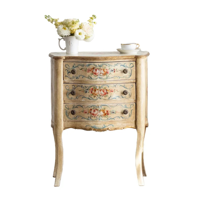 Scandinavian Style Birch Wood Cabinet with 3 Drawers White Paint Hand-Painted Eco-Friendly Bedroom Living Room Furniture
