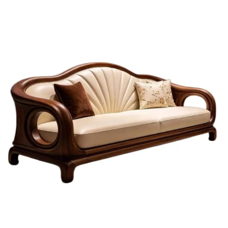 Light Luxury Upholstered Sofa with Hand-Carved Solid Wood Frame Tufted Back, High-End Living Room Furniture