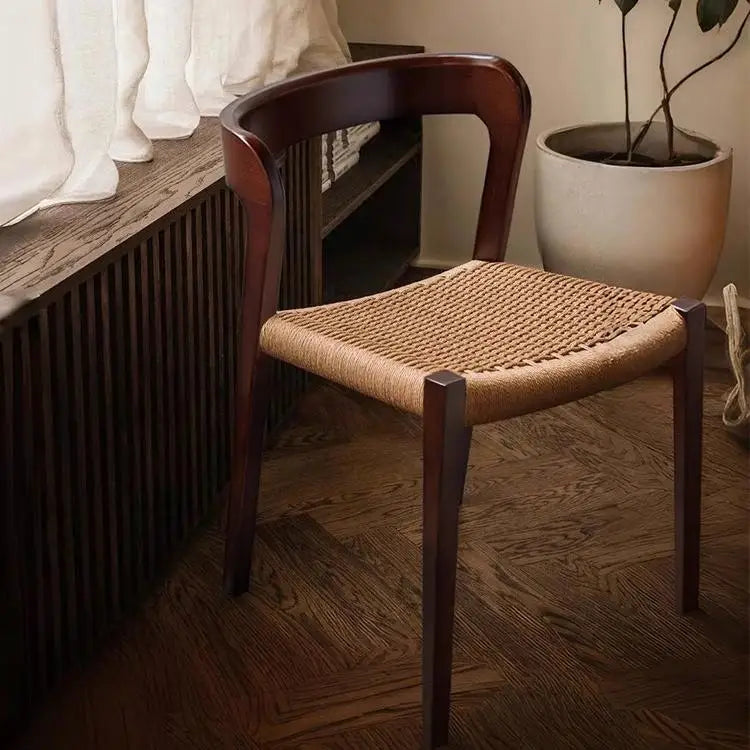 Solid Wood Northern Europe Design Multi-function Dining Chair Rope Braid Upholstery Living Room Dining Room Balcony Maxky Model