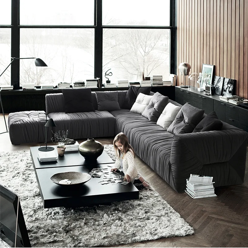 Modern Nordic Style Sectional Sofa Large Family Corner Combination with New Design Comfortable Down Fabric for Living Room