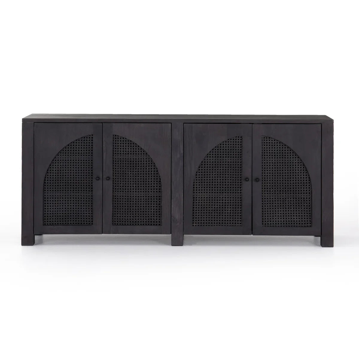 Farmhouse Solid Wood Sideboard Cabinet with 4 Arched Rattan Doors, Natural Woven Storage Cabinet for Living Room Dining Room