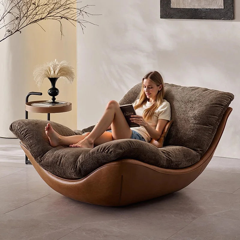 Nordic Italian Minimalism Genuine Leather Living Room Lounge Chair Sofa Recliner High-end Bedroom Home Furniture Wood Legs