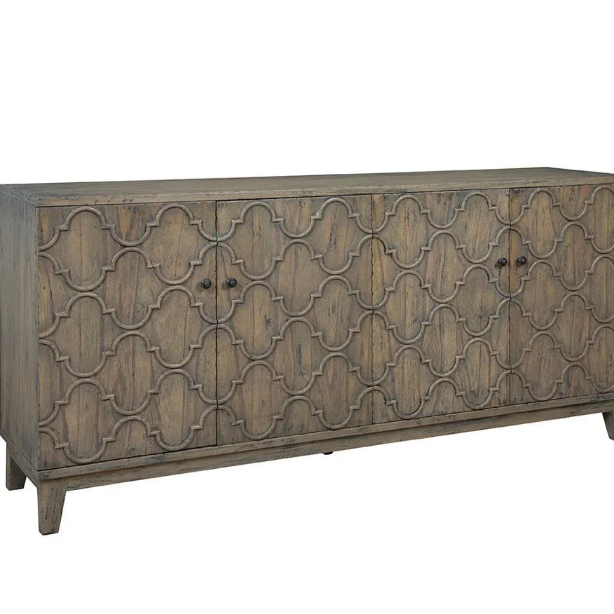 Vintage Carved Wooden Sideboard, 4-Door Rustic Storage Cabinet for Living Room