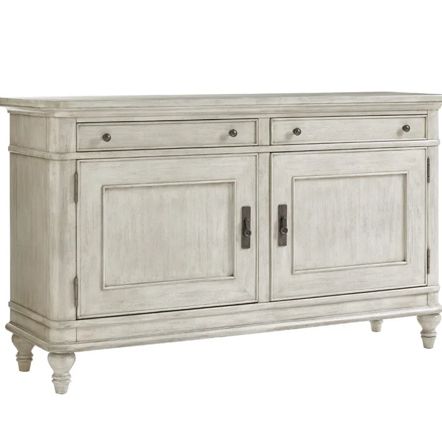 Vintage French Style White Distressed Solid Wood Sideboard Buffet Cabinet for Living Room Dining Room Storage