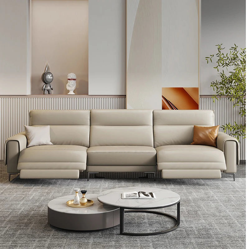 European-style Leather Sofa Italian Light Luxury Electric Function Living Room Three-seat Sofa Luxury Furniture Recliner Sofa