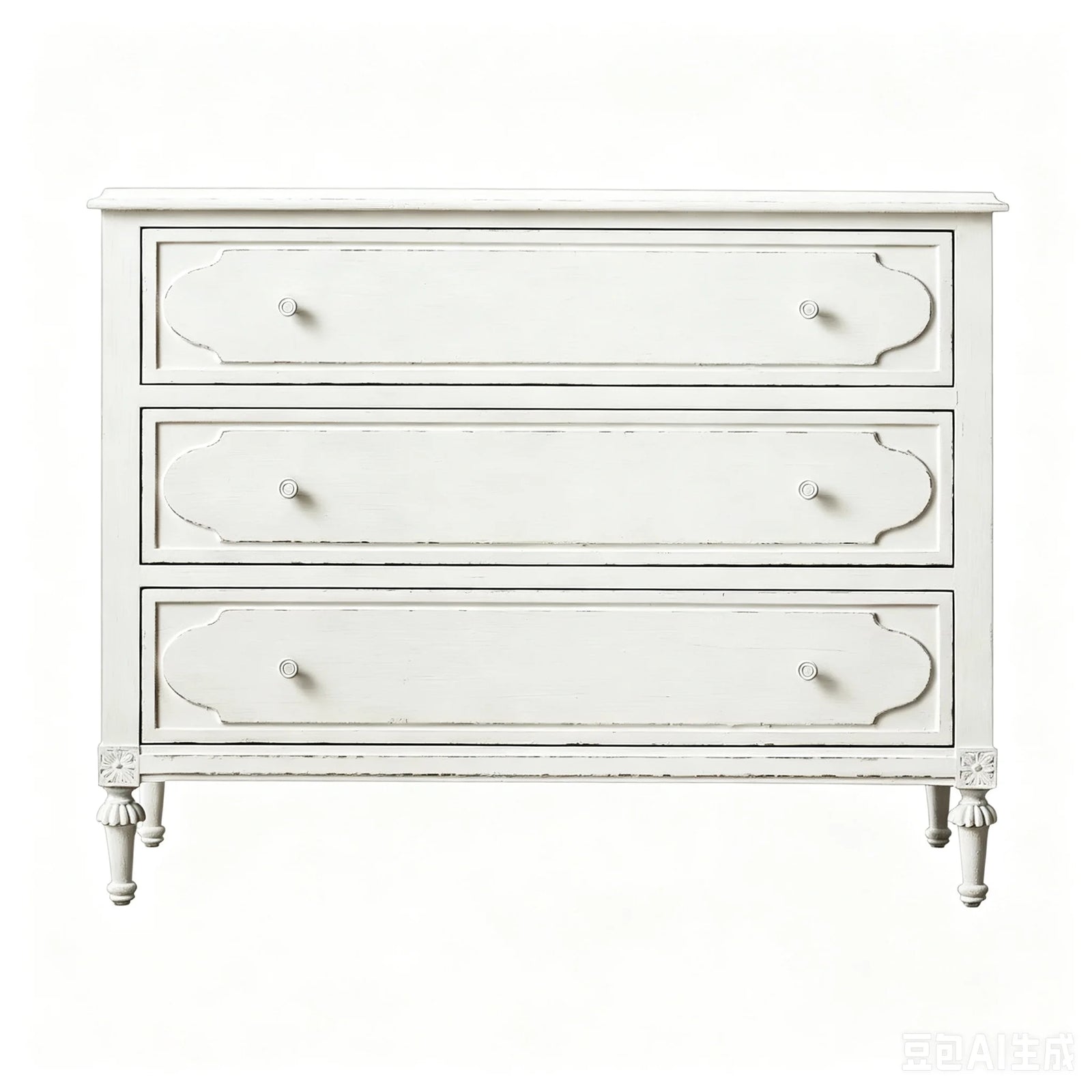 French Vintage White 3-Drawer Solid Wood Chest of Drawers European Style Decorative Storage Cabinet