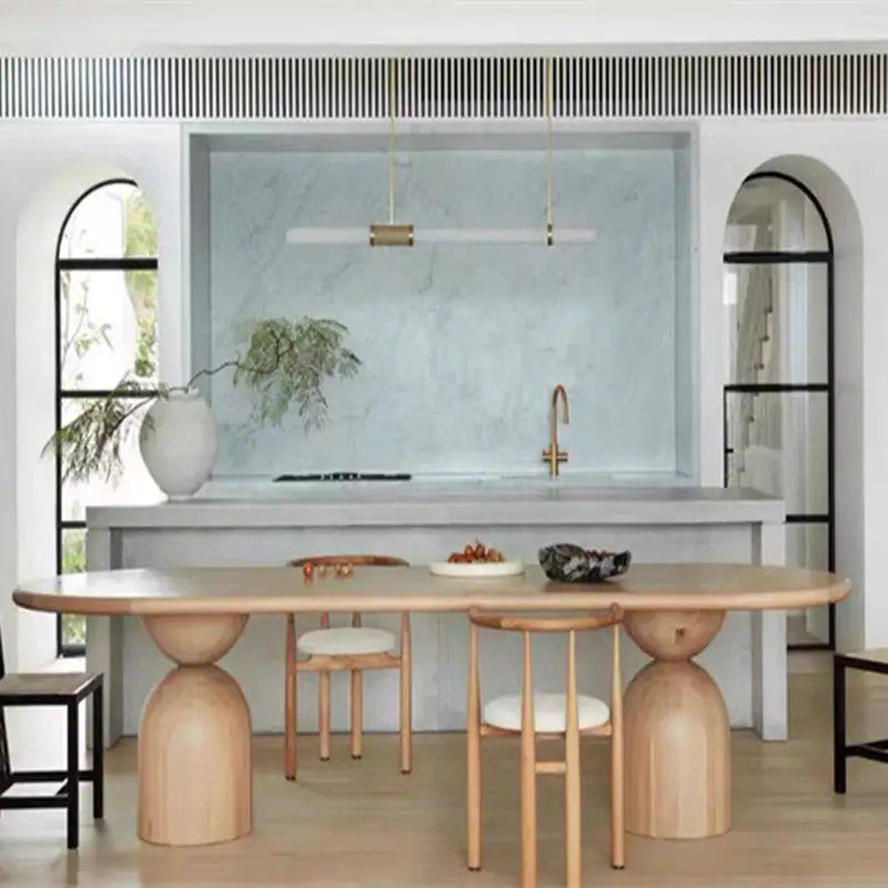 Nordic Creative Oval Solid Wood Dining Table Minimalist Home Furniture 8-Seater Disassembled Designer Workbench Negotiation