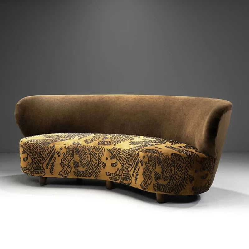 French Retro Nordic Jacquard Curved Leather Velvet Couch Set with Popular Tiger Pattern Fabric for Hotels and Living Rooms