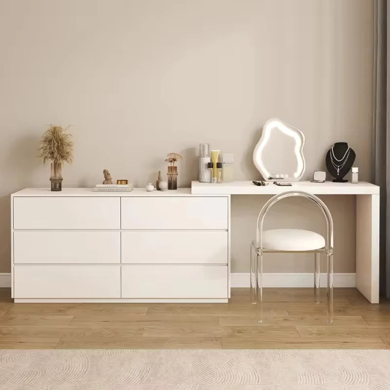 Light Luxury Cream Style Dressing Table Modern Simple Solid Wood Console Telescopic Makeup Table Mirror for Bedroom Application