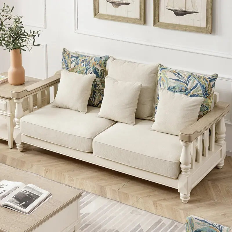American Style Solid Wood Sofa Set with Removable Washable Fabric U-shape Design for Small Apartment Living Room