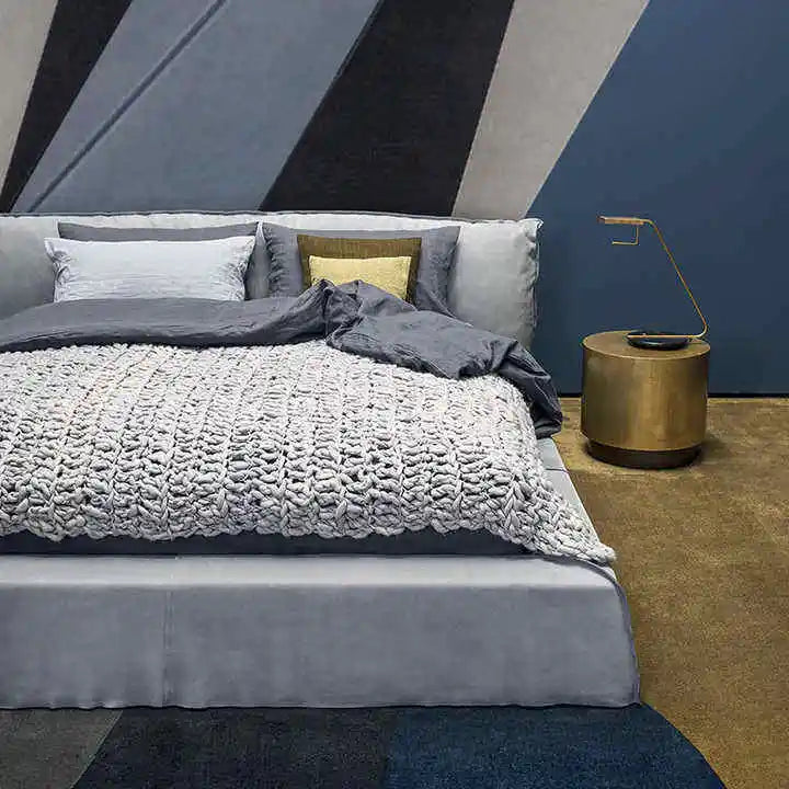 Italian Luxury Double Bed in Nubuck Leather Multifunctional and Light for Master Bedroom or Villa Made of Wood