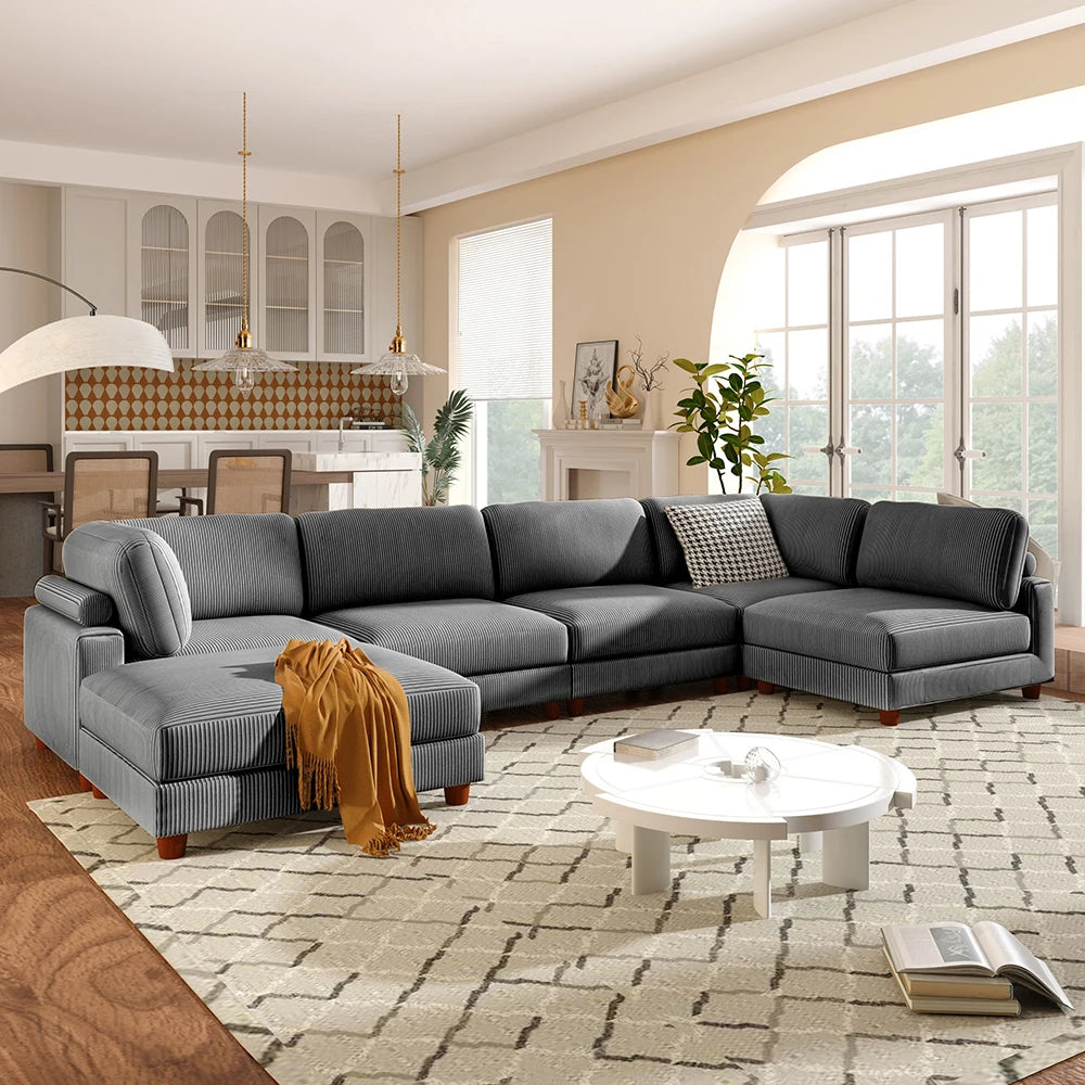 U-style Modular Sectional Sofa with Ottoman L Shaped Corner Sectional for 6-Seater Living Room Luxury Sectional Sofa