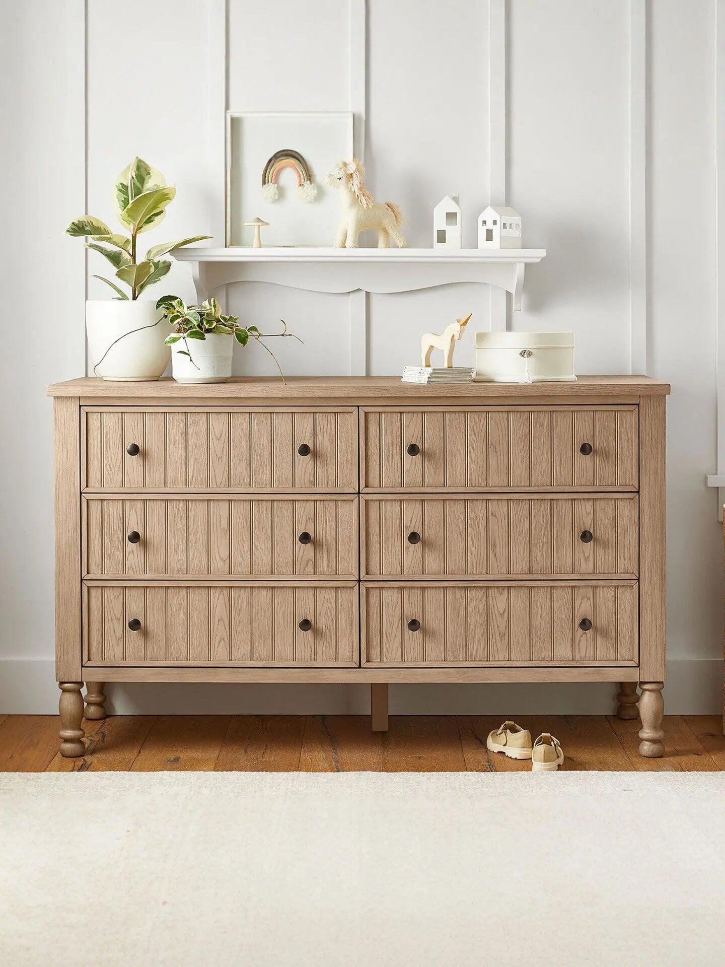 American Country Master Bedroom Solid Wood Storage Cabinet with 6 Drawers No Assembly Required French Retro Design