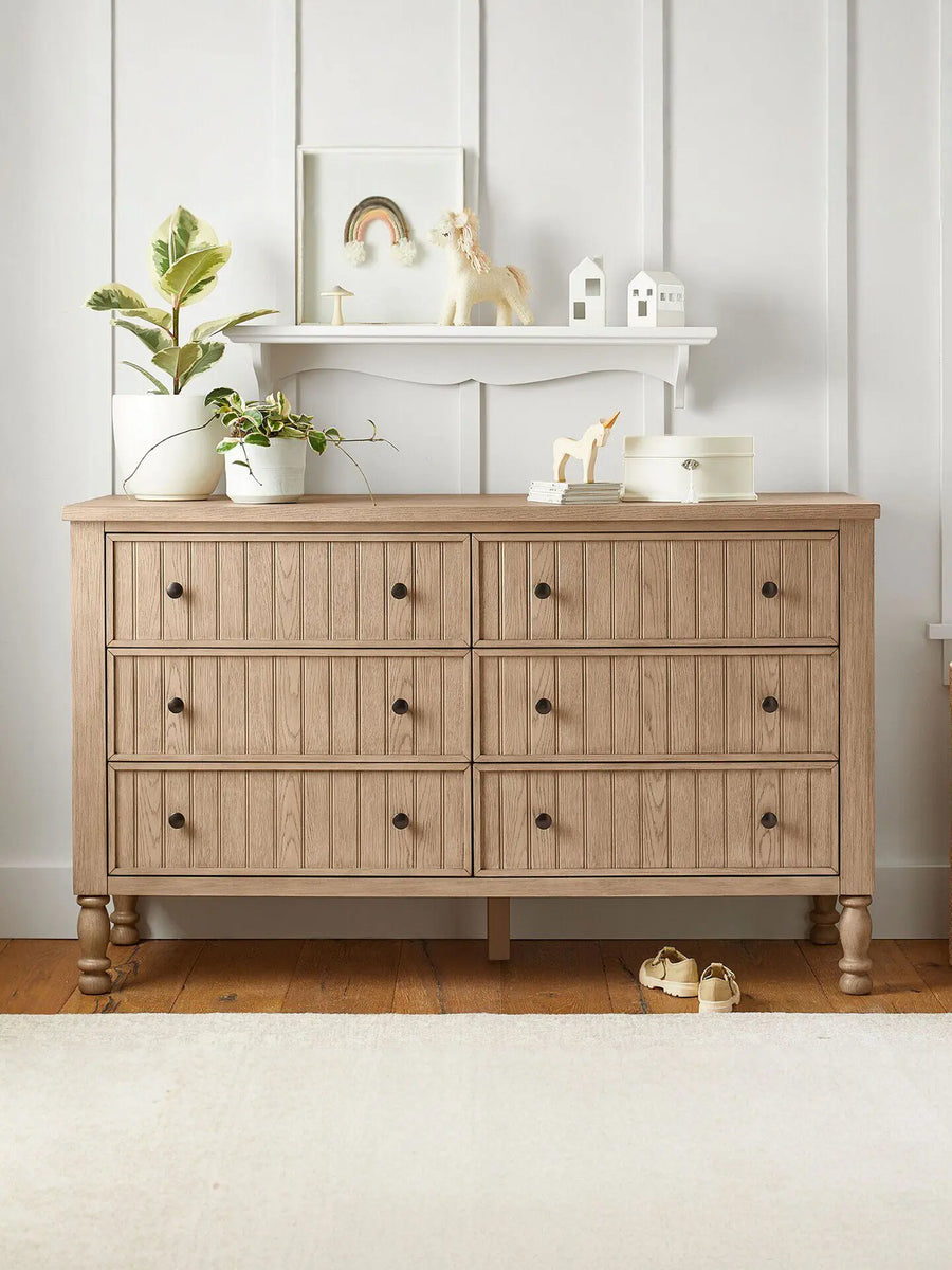 American Country Master Bedroom Solid Wood Storage Cabinet with 6 Drawers No Assembly Required French Retro Design