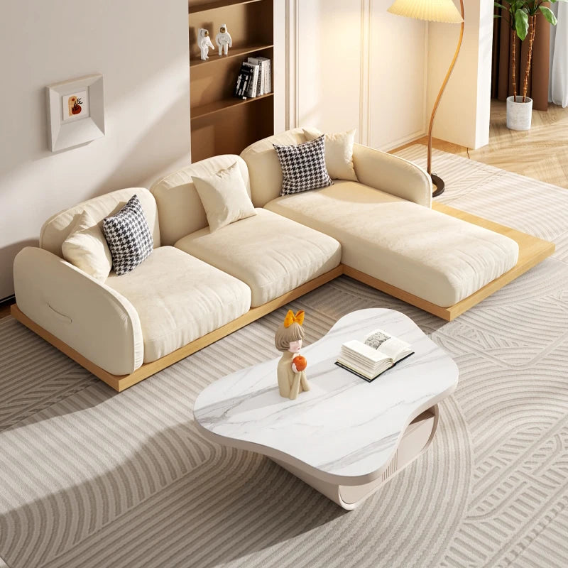 Japanese Style Sectional Sofa Solid Wooden Cream French Wood Large Small for Apartment Living Room Homestay Creative Log Fabric