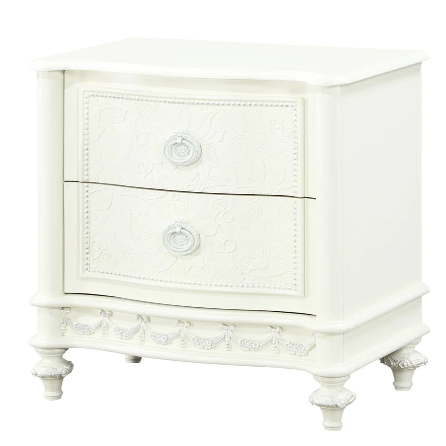 French Provincial Style White Carved Nightstand 2 Drawer Solid Wood Bedside Table for Bedroom Furniture