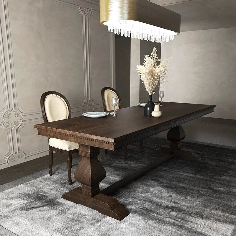 American Retro Solid Ash Wood Dining Table Antique Design 8-Seater Disassembly Assembly Living Room Dining Room Use
