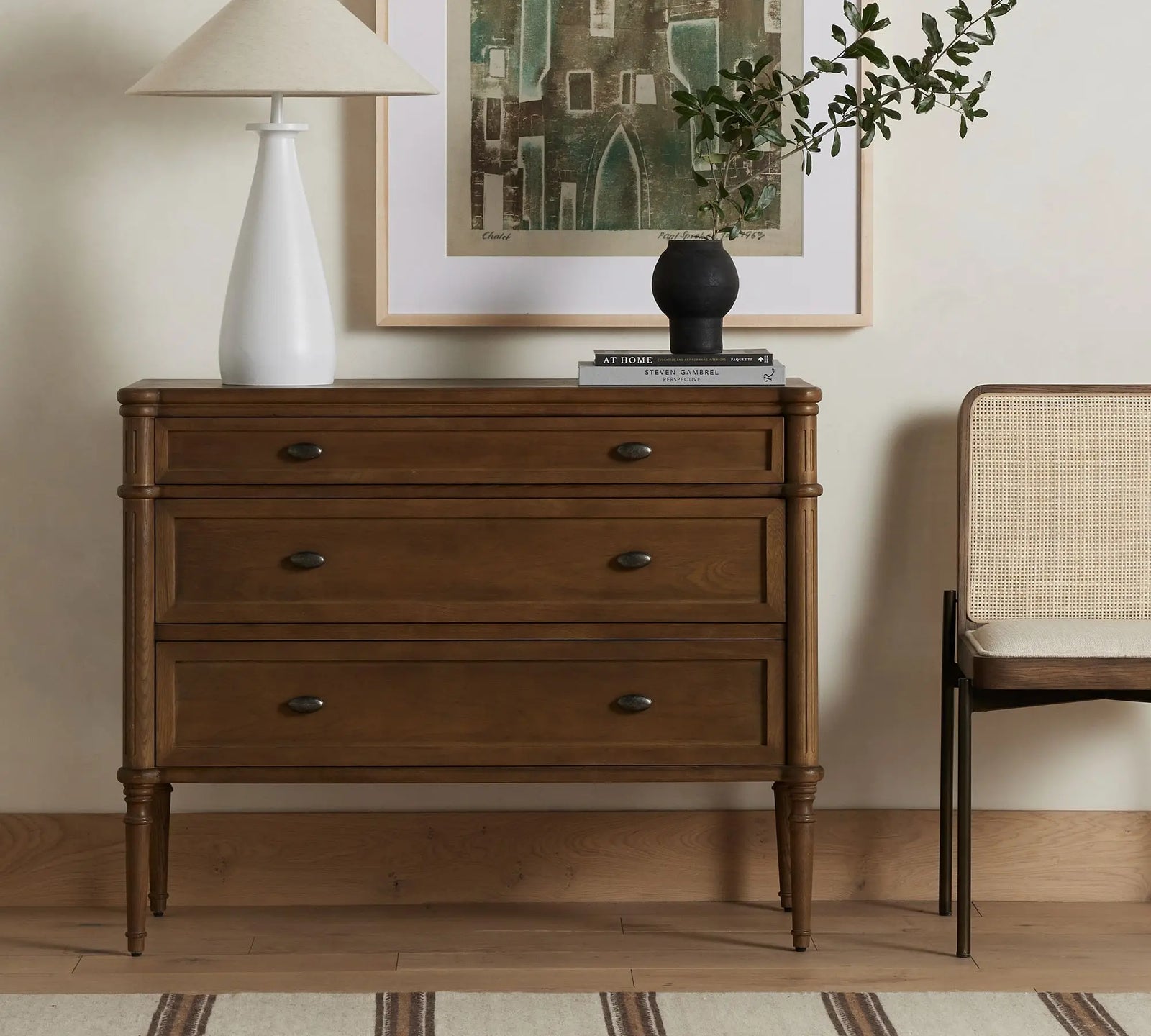 French-style Modern Three-drawer Decorative Cabinet with Metal Handles, Suitable for Bedrooms or Living Rooms