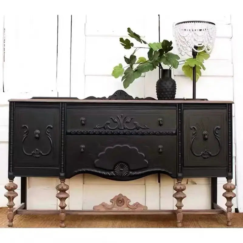 Solid Wood Adjustable Height Carving Edge Bedroom Cabinet Locker with Wall Decorative Design