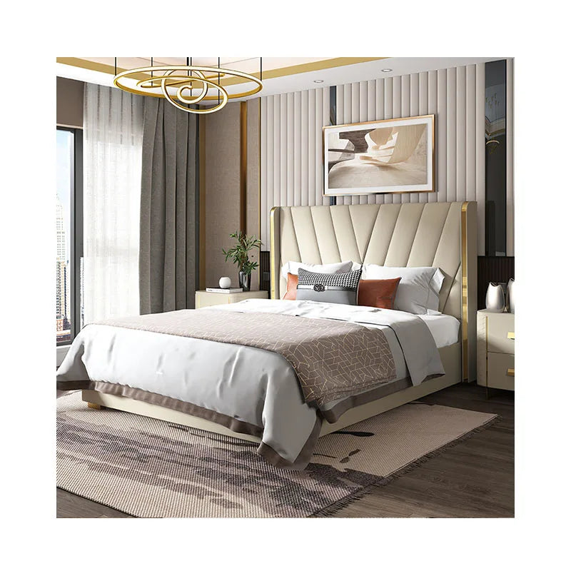 New Design Leather Bed 1.8m Master Bedroom Storage Double Bed with Soft Bag
