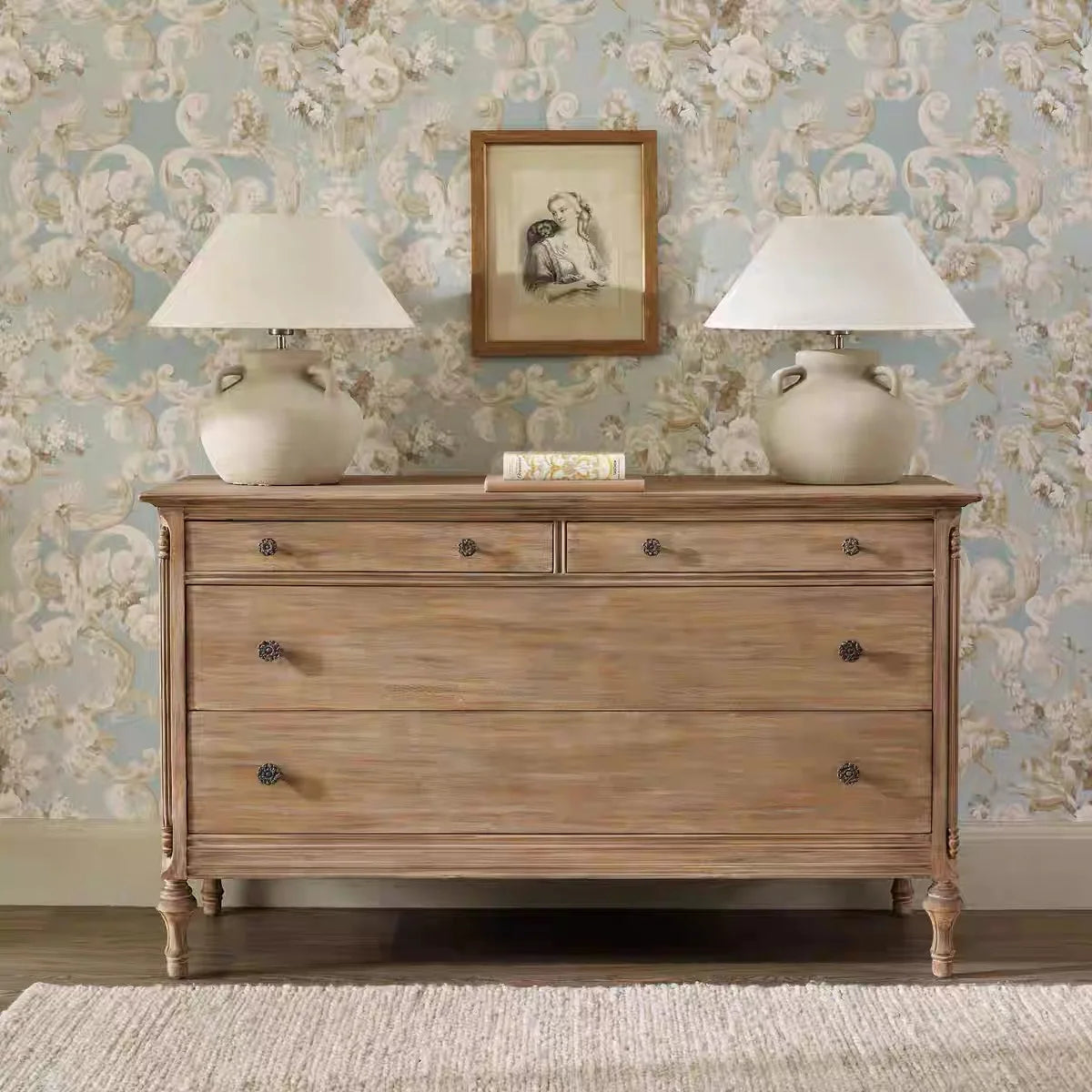 French Vintage Solid Wood Carved Chest of Drawers, Bedroom Drawer Cabinet Available for