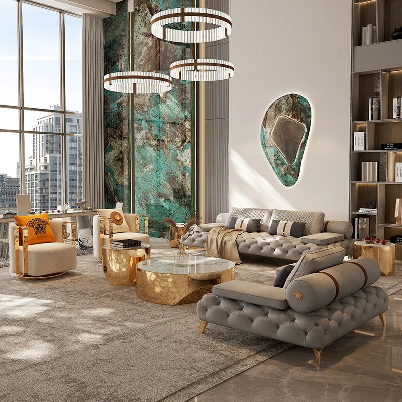 Italian Luxury Leather Sectional Sofa Modern High-End Furniture with Wood Legs for Large Villa Living Room Maxky