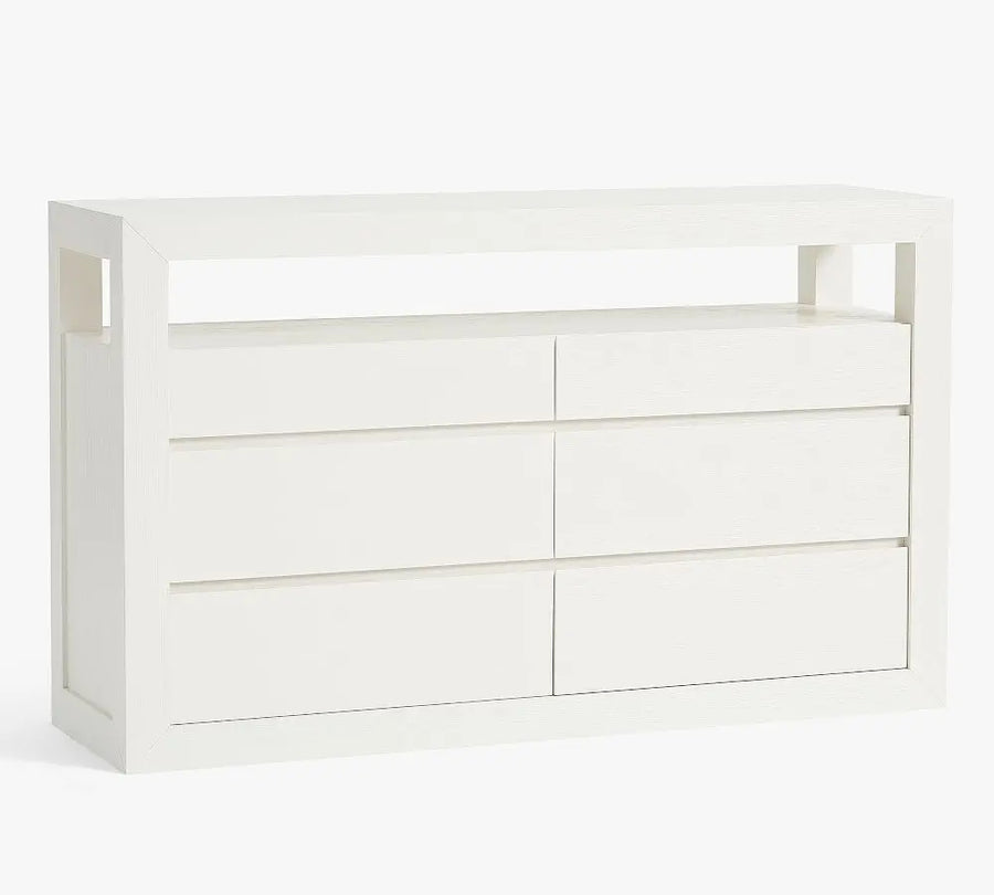 Modern White 6-Drawer Dresser, Minimalist Solid Wood Storage Cabinet for Bedroom Living Room