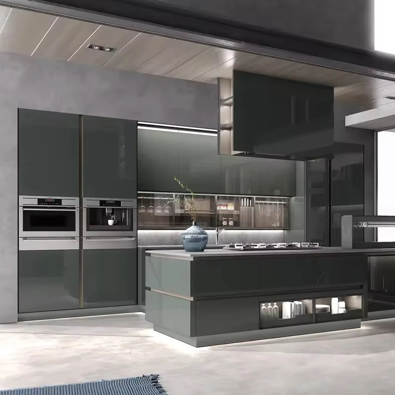 Modern Kitchen Cabinet Lacquer Cupboards with Panel Wood Style Home Furniture for Sale