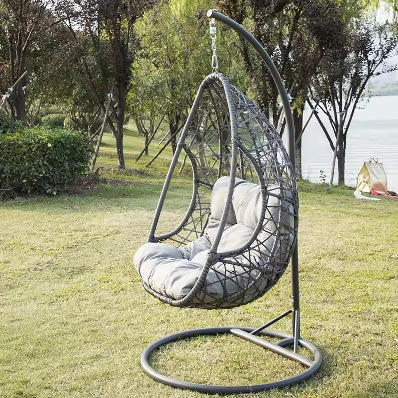 Modern Indoor/Outdoor Adult Rattan Swing Chair with Basket Supply for Garden Balcony Living Room Wood Material