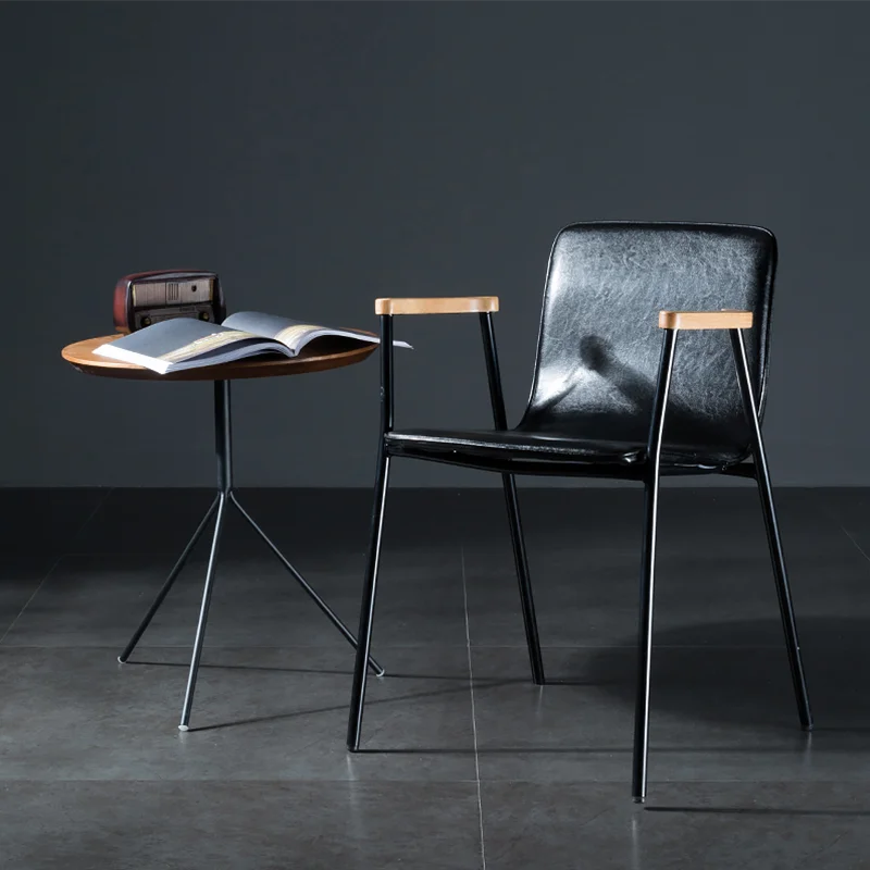 Nordic Loft Iron Chair Industrial Style Home Back Leather Dining Chair Modern Simple Creative Office Discussion Armchair